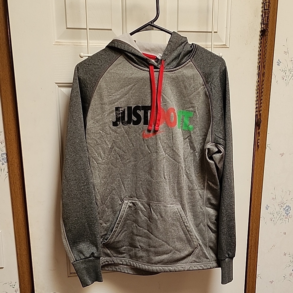 Nike Gray and Red Sweater with Bold Design